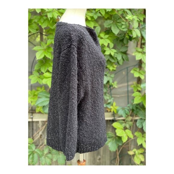 Vintage 80s Acrylic Boucle Knit Sweater Cowl Neck Black Silver Metallic sz 42 - Picture 4 of 9